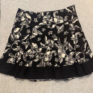 Merona Black White Floral Eyelet Hem A-Line Cotton Skirt Plus Size 24W‎